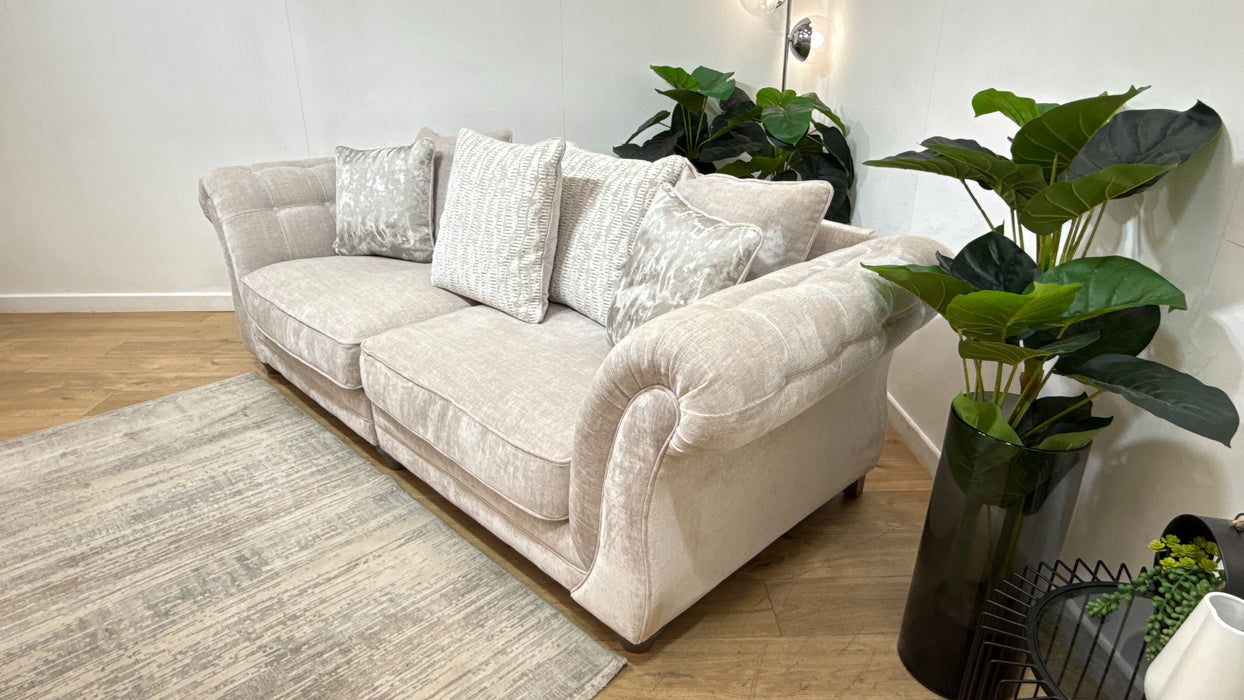 Sofology Highgrove Fabric 4 Seater Split Pillow Back Feather Flex in Luxe Chenille Oyster Mix