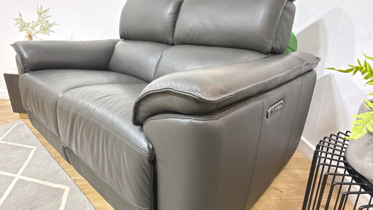 Sofology Hugo Leather 2 Seater Power Recliner/Headrest in Trusty Embossed Charcoal