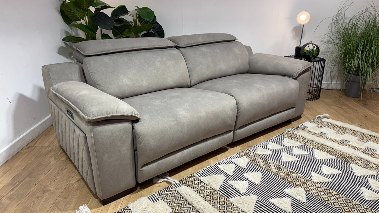 Sofology Benz Fabric 3 Seater Power Recliner/Headrest in Lifestyle Flecked Stone