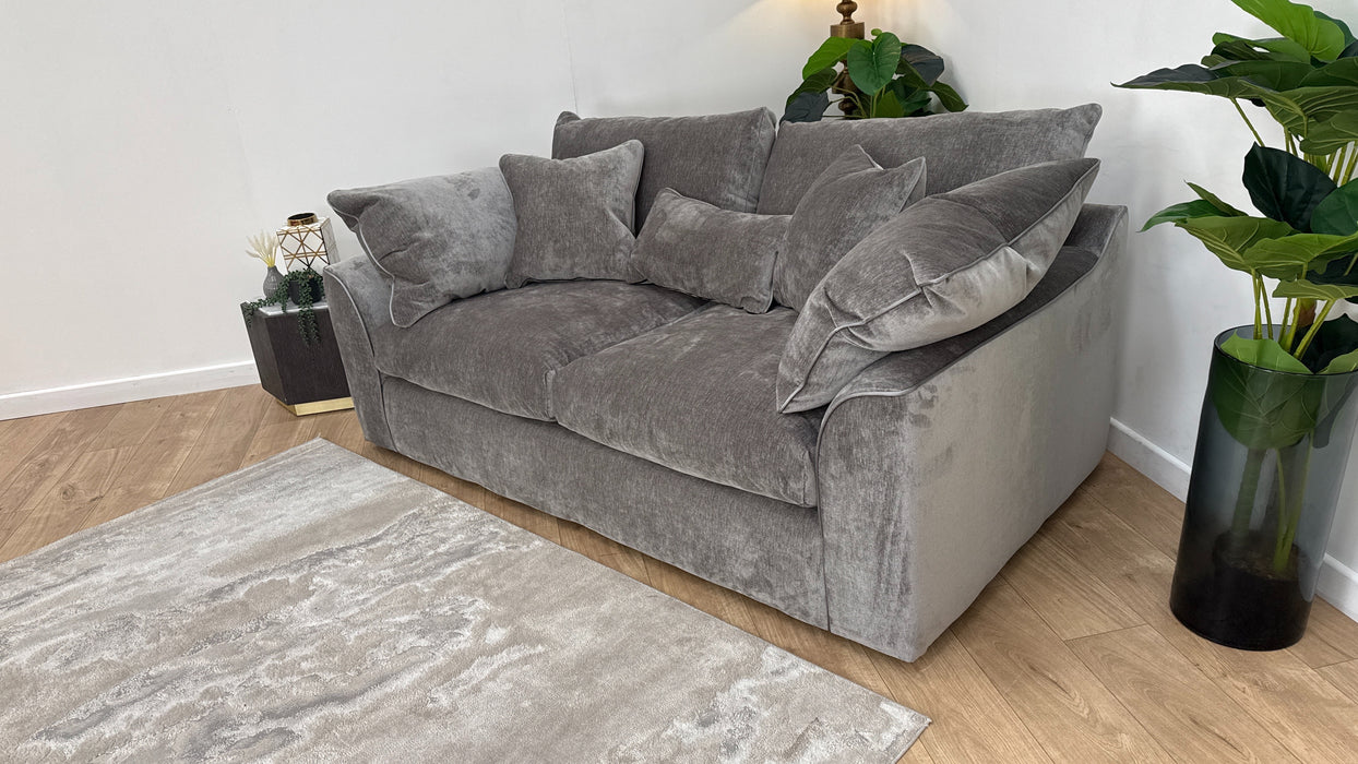 Sofology Georgio Fabric 3 Seater Feather Flex Seats in Luxury Deep Pile Chenille Grey Mix