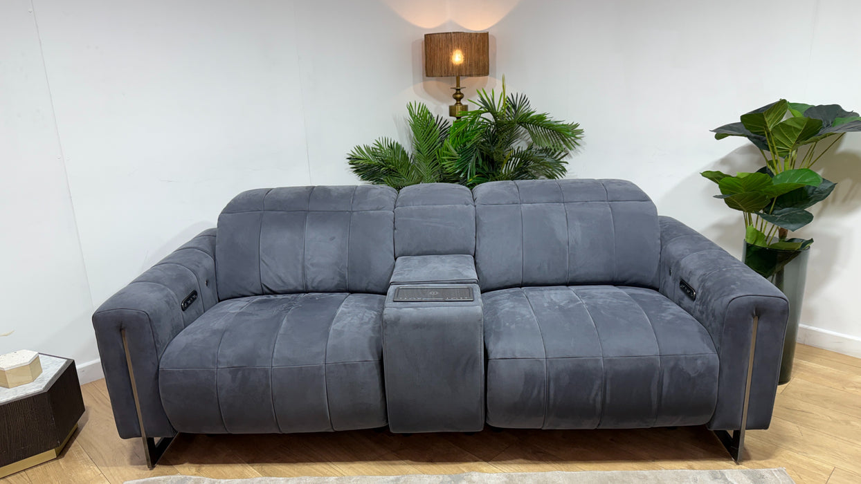 Sofology Paramount Fabric 2.5 Seater Console Power Recliner/Headrest Heated Seats Speakers in Lifestyle Nubuck Feel Charcoal
