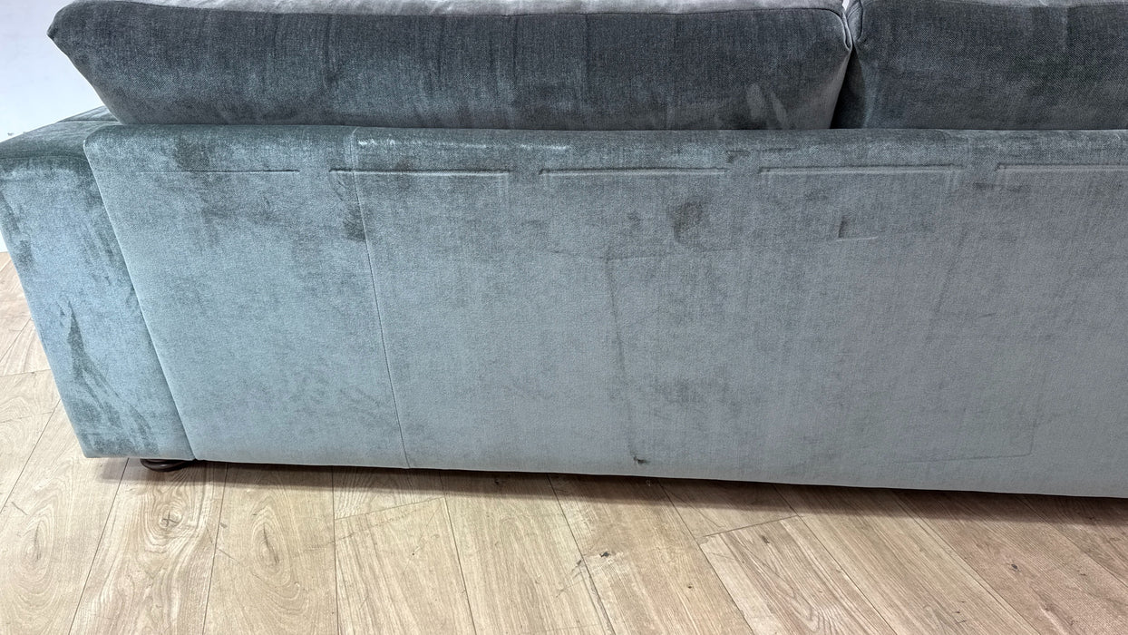 Sofology Regency Fabric 4 Seater Foam Seats with Studs in Fine Textured Chenille Grey Sage Mix