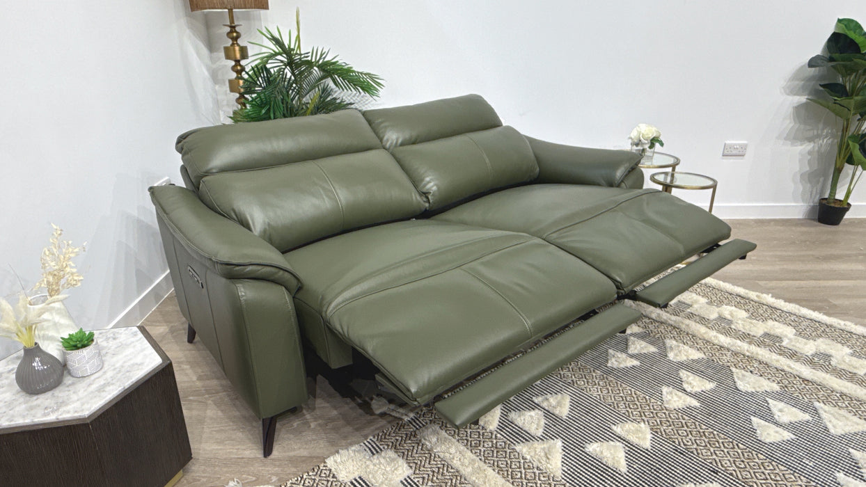Sofology Arlo Leather 2.5 Seater Power Recliner/Headrest in Trusty Embossed Dark Olive