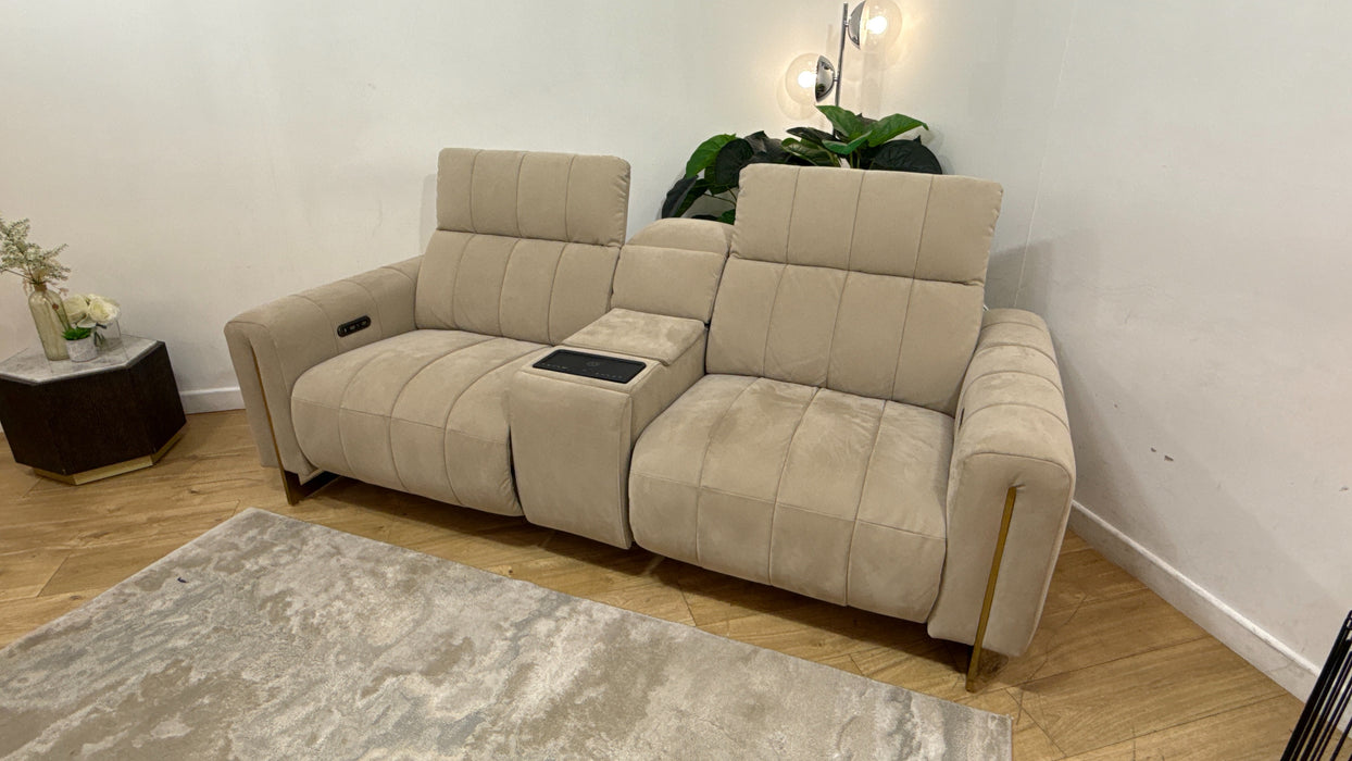 Sofology Paramount Fabric 2.5 Seater Console Power Recliner/Headrest Speakers in Lifestyle Nubuck Feel Stone