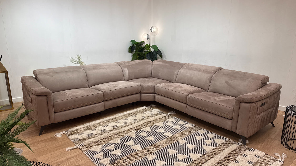 Sofology Ezra Fabric 3 Corner 3 Power Recliner/Headrest Heated Seats in Lifestyle Plush Nutmeg