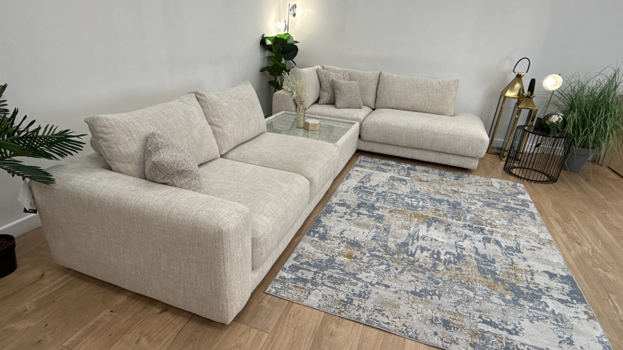 Sofology Amalfi Fabric 2 Console Corner 1 Chaise in Micro Flecked Boucle Natural Mix