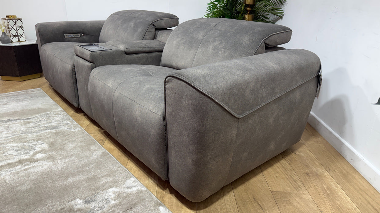 Sofology Riviera Fabric 2.5 Seater Console Power Recliner/Headrest Heated Seats in Mocha