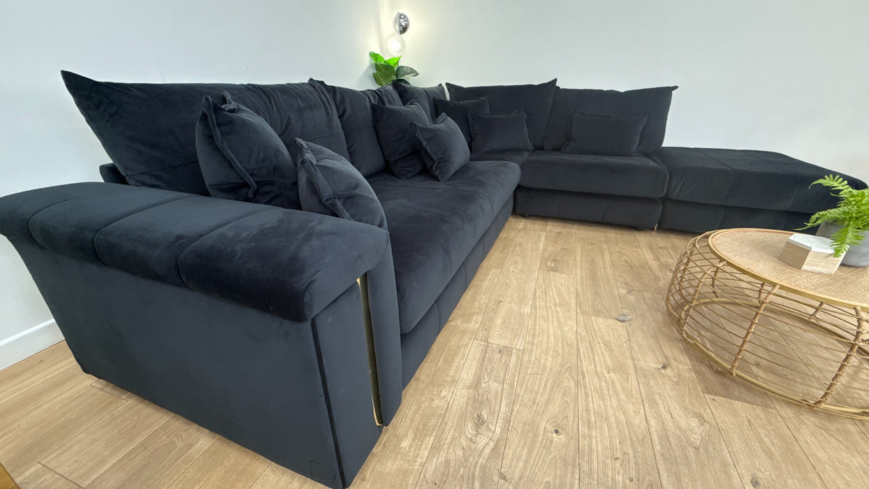 Sofology The Oscar 3 Corner 1 Chaise Fabric Sofa in Super Matt Velvet Black