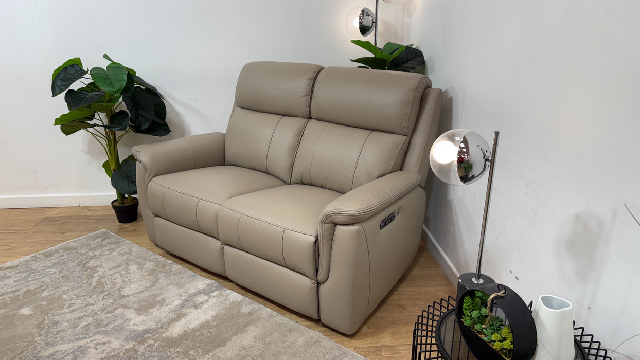 Sofology Bradie Leather 2 Seater Power Recliner/Headrest Heated Seats in Trusty Embossed Stone