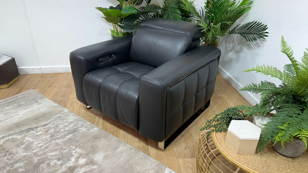 Sofology Marvella Leather Chair Power Recliner Heated Seat in Trusty Sheen Jet Black