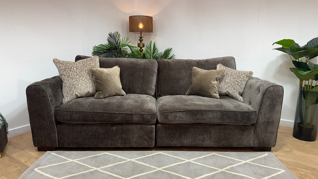 Sofology Valentina Fabric 4 Seater Split Foam/Fibre Seats Full Back in Luxury Deep Pile Chenille Mole Mix