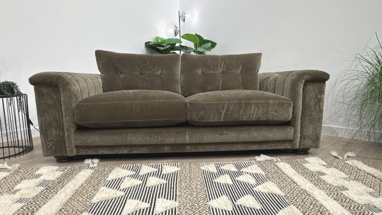 Sofology Regency Fabric 2 Seater Foam Seats with Studs in Fine Textured Chenille Bark Mix