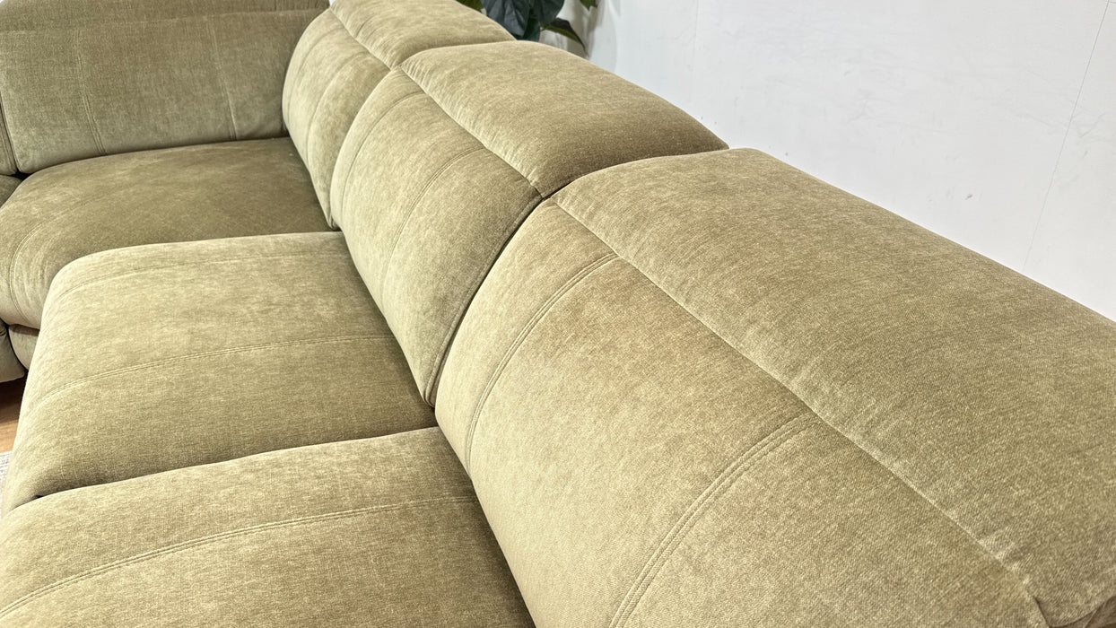 Sofology Allure Fabric 1.5 Corner 3 Power Recliner/Headrest Heated Seats Lumbar in Relaxed Chenille Olive Green