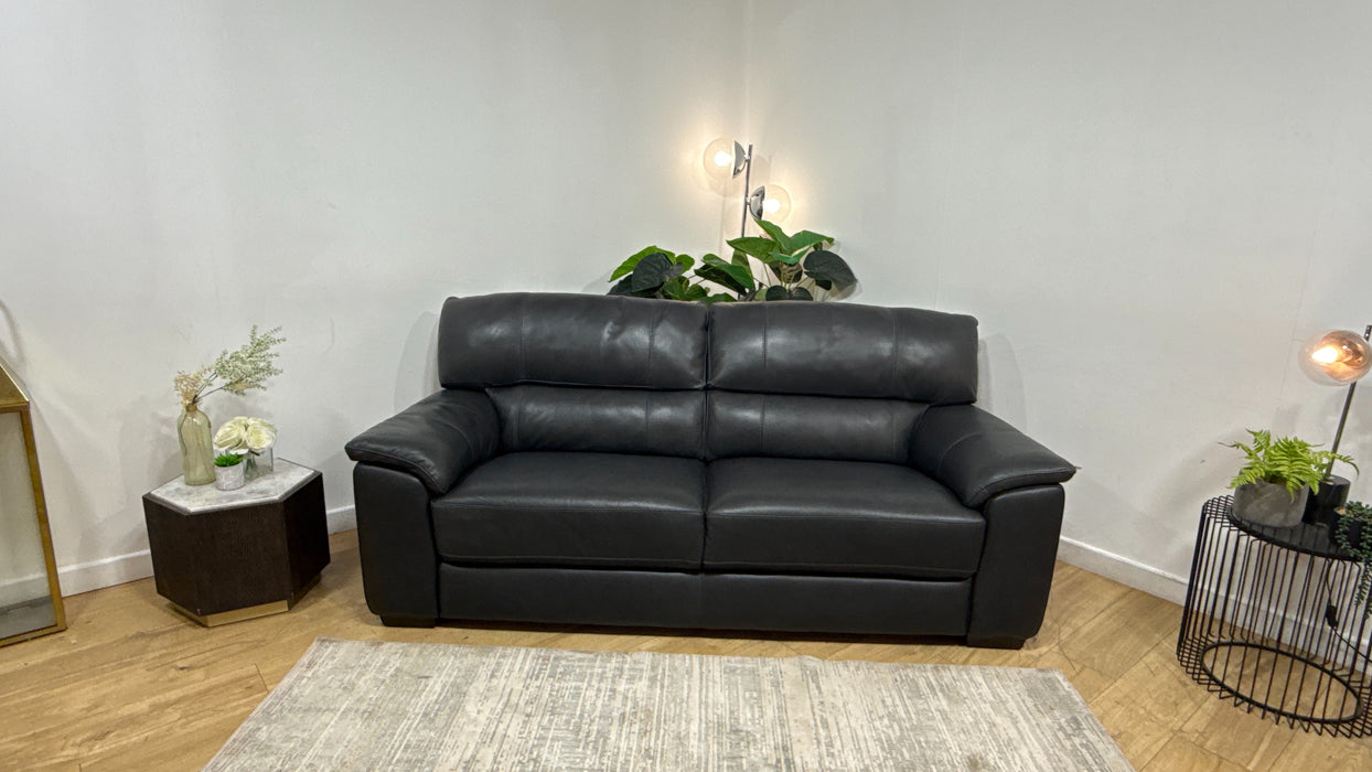Sofology Santina Leather 3 Seater in Relaxed Soft Charcoal