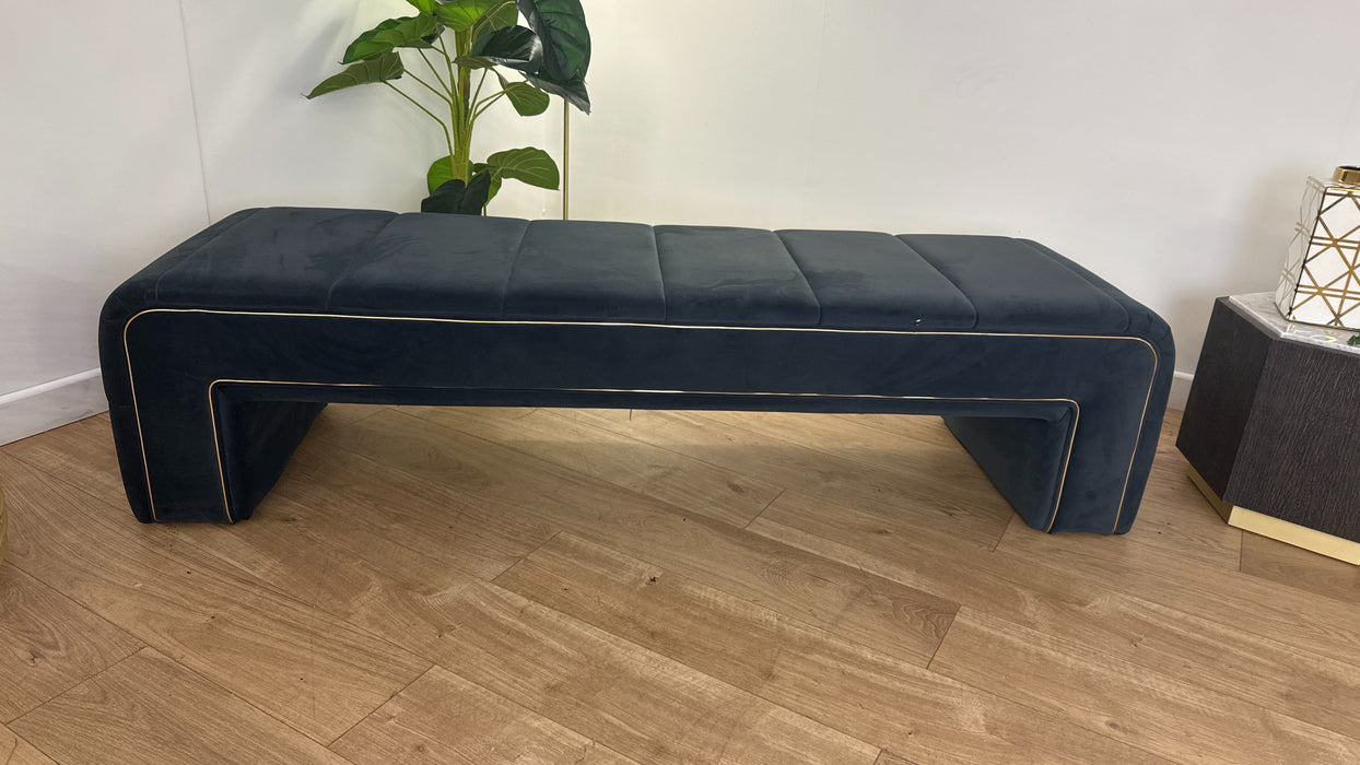 Sofology The Oscar Large Bench Footstool Gold Trim in Super Matt Velvet Charcoal
