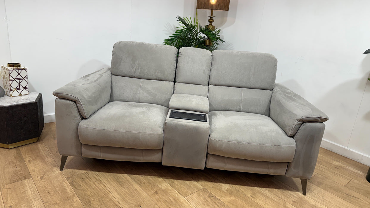 Sofology Illinois Fabric 2 Seater Console Power Recliner/Headrest in Lifestyle Textured Grey
