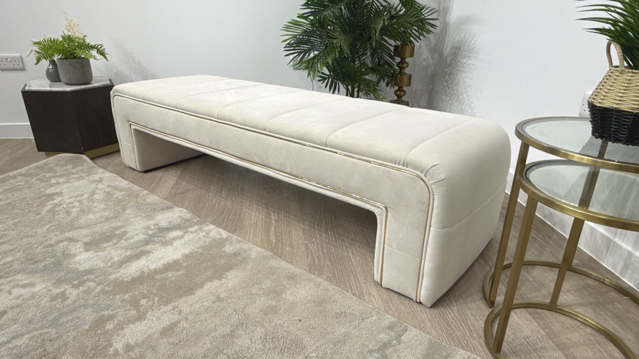 Sofology Oscar Large Bench Footstool in Super Matt Velvet Ecru