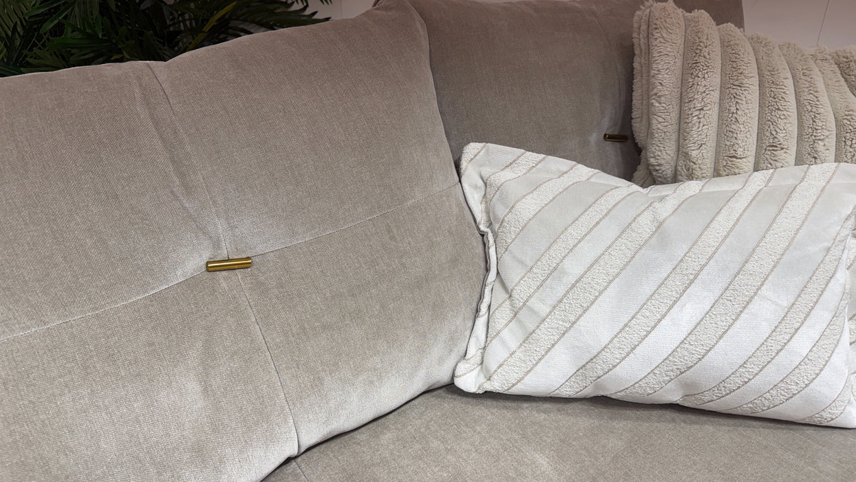 Sofology Oscar Fabric 4 Seater Gold Trim in Fine Textured Chenille Stone Mix