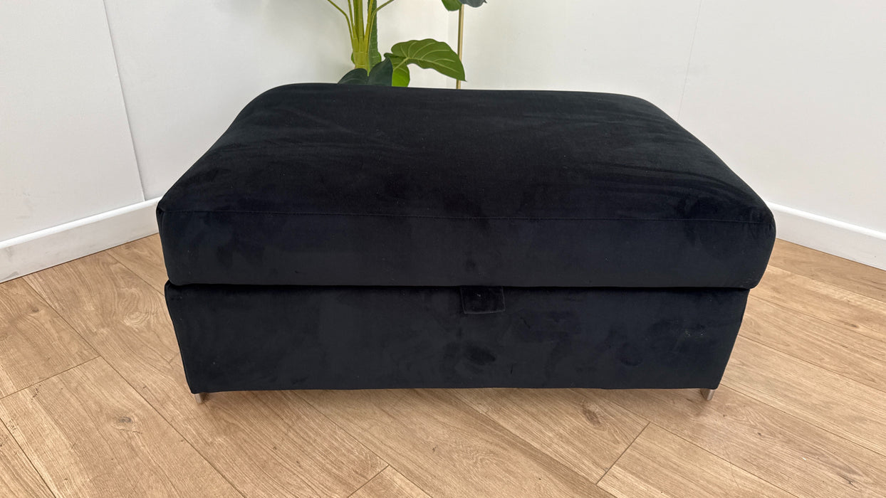 Sofology The Oscar Storage Footstool Silver Trim in Super Matt Velvet Black