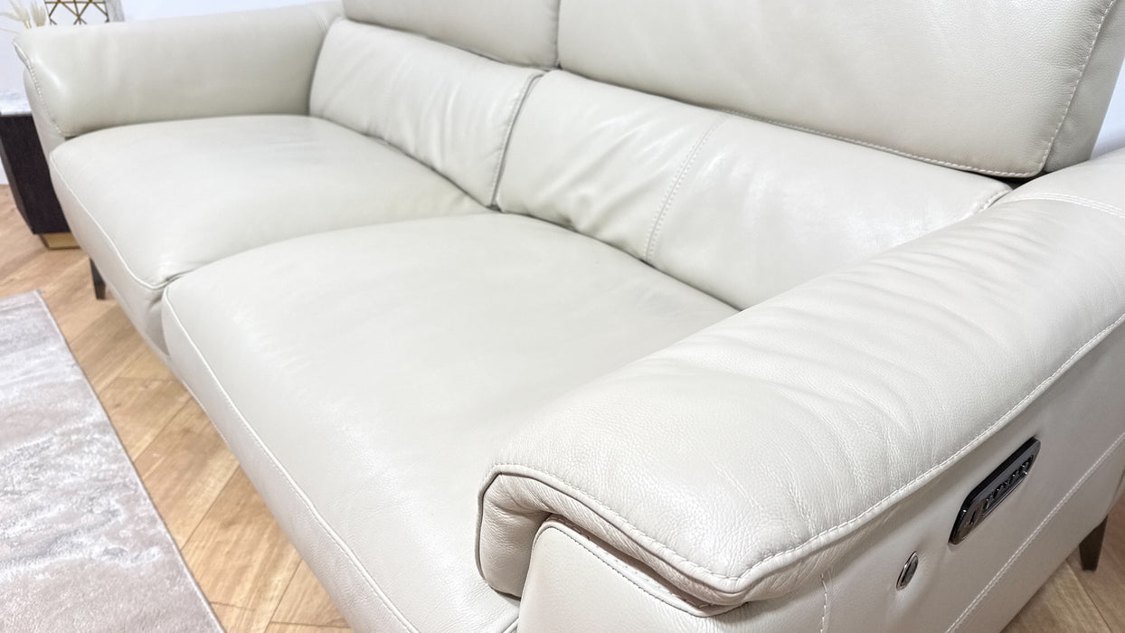 Sofology Illinois Leather 3 Seater Power Recliner/Headrest Heated Seats in Trusty Soft Sheen Silver