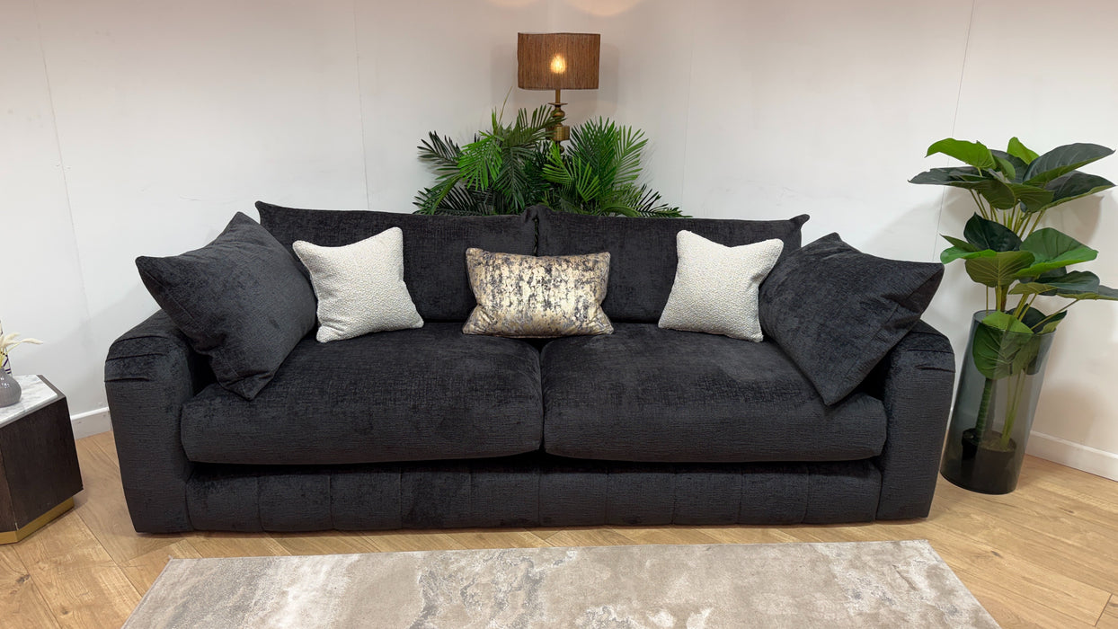 Sofology Westwood Fabric 4 Seater Gold Trim in Teddy Chenille Black Mix