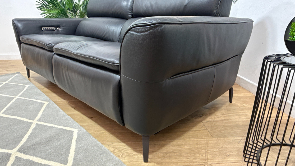 Sofology Viento Leather 2.5 Seater Power Recliner/Headrest Heated Seat Lumbar Support in Trusty Embossed Jet Black