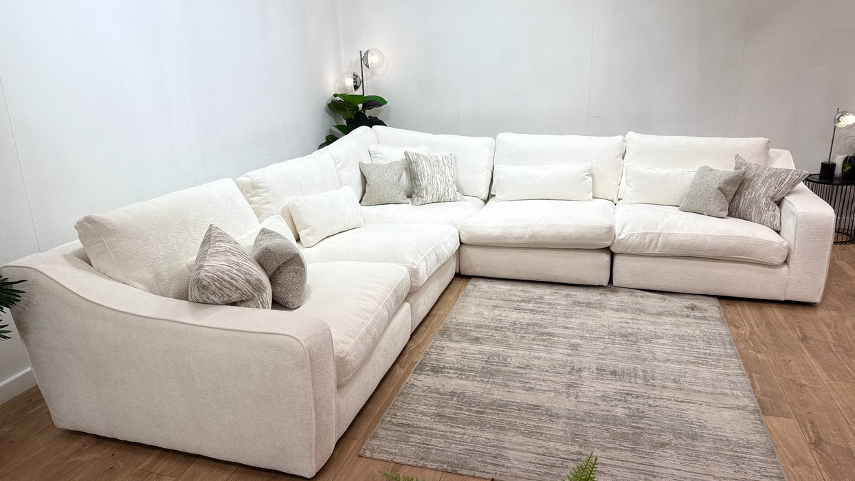 Sofology Bellagio Fabric 3 Corner 3 Reversible Feather Flex Seats in Chunky Luxe Chenille Snow Mix