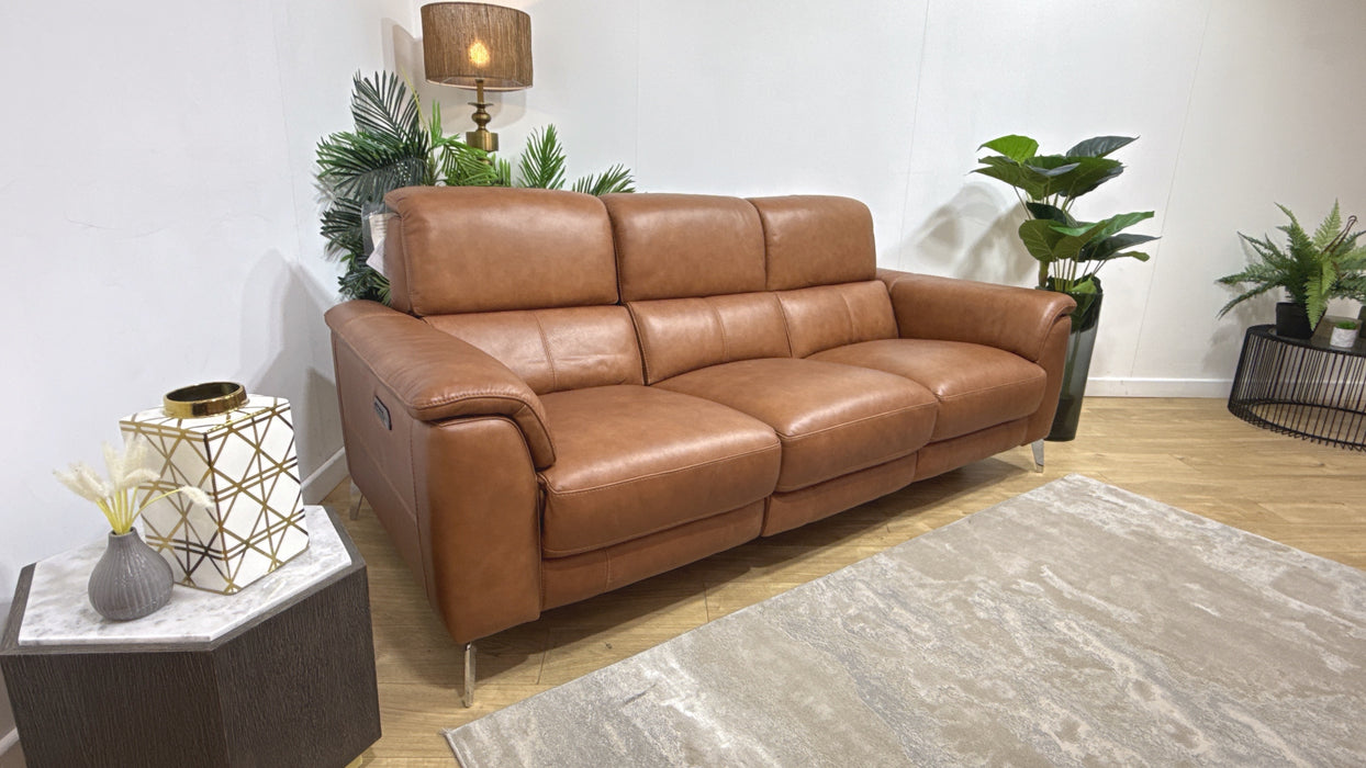 Sofology Leather Illinois 3 Seater Power Recliner + HDRest in Tan