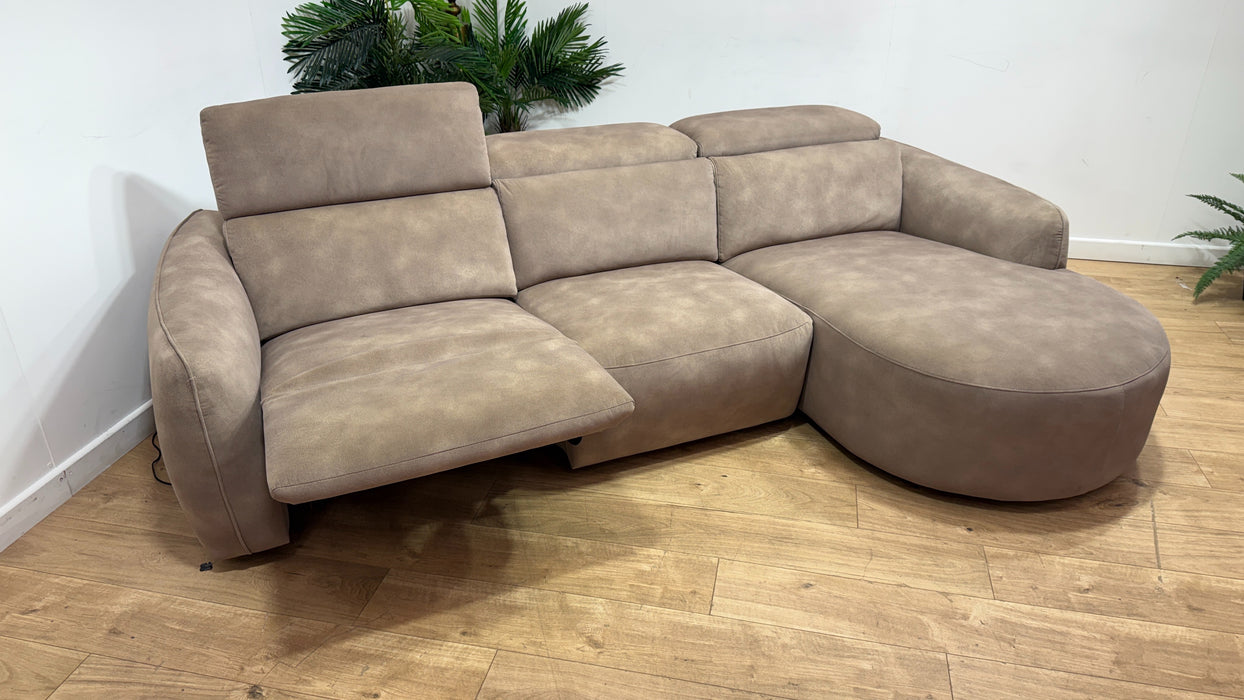 Sofology Serene Fabric 3 Seater Chaise Power Recliner/Headrest in Lifestyle Mottled Latte
