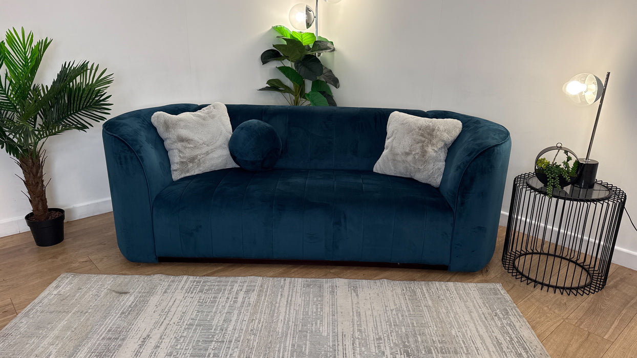 Sofology The Fitzrovia Fabric 3 Seater in Matt Velvet Navy Mix With Dark Wood Trim