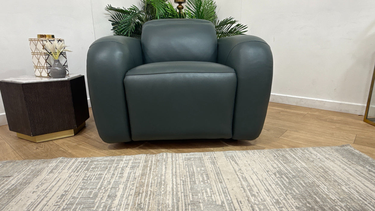 Sofology Drift Leather Chair Power Recliner/Headrest in Trusty Embossed Peacock