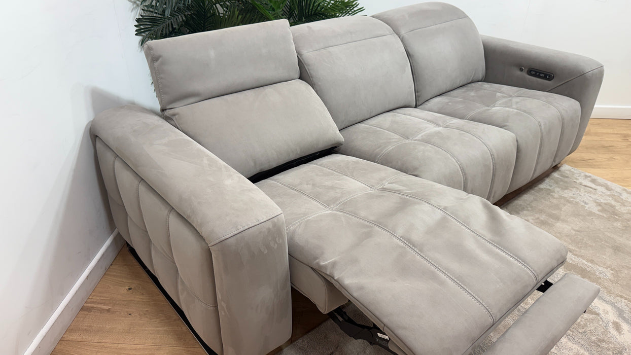 Sofology Marvella Fabric 3 Seater Power Recliner/Headrest Heated Seats in Lifestyle Nubuck Feel Light Grey