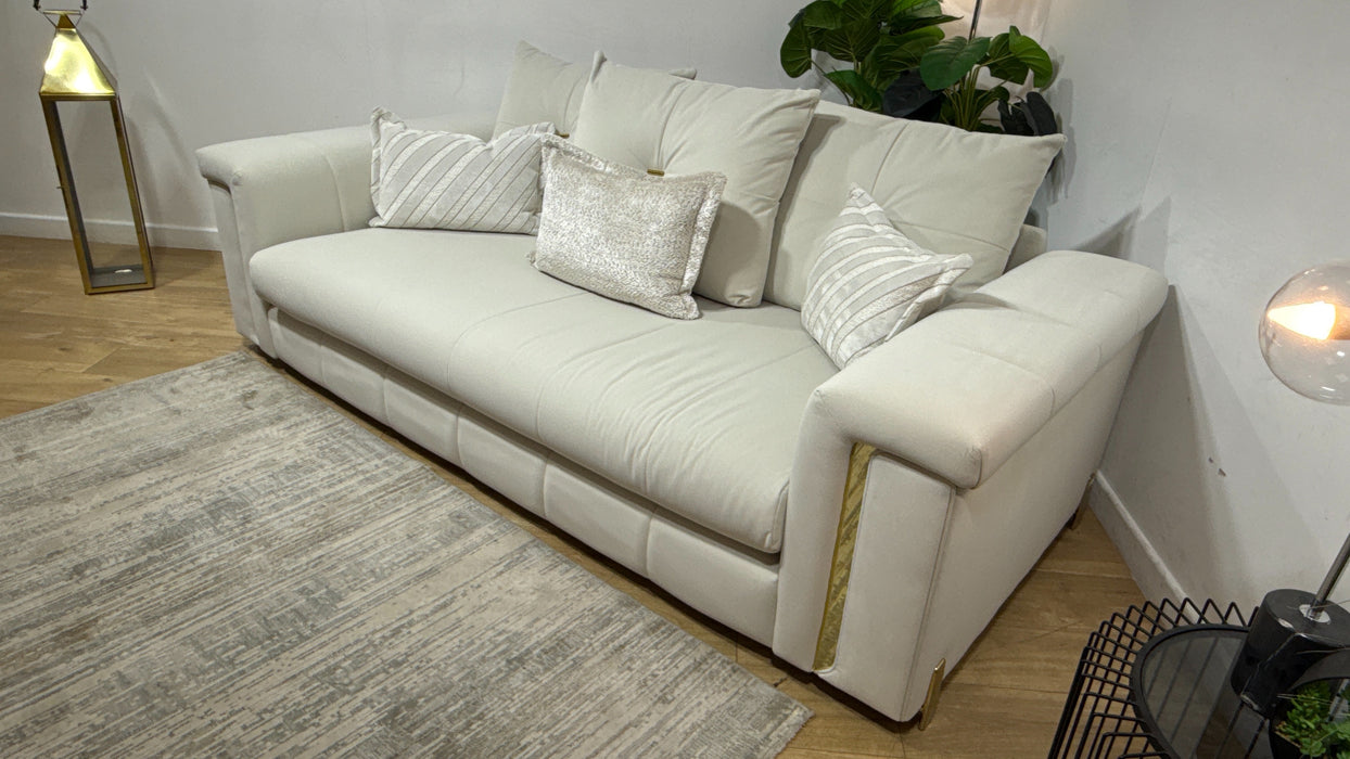 Sofology Oscar Fabric 3 Seater Gold Trim in Super Matt Velvet Ecru Mix