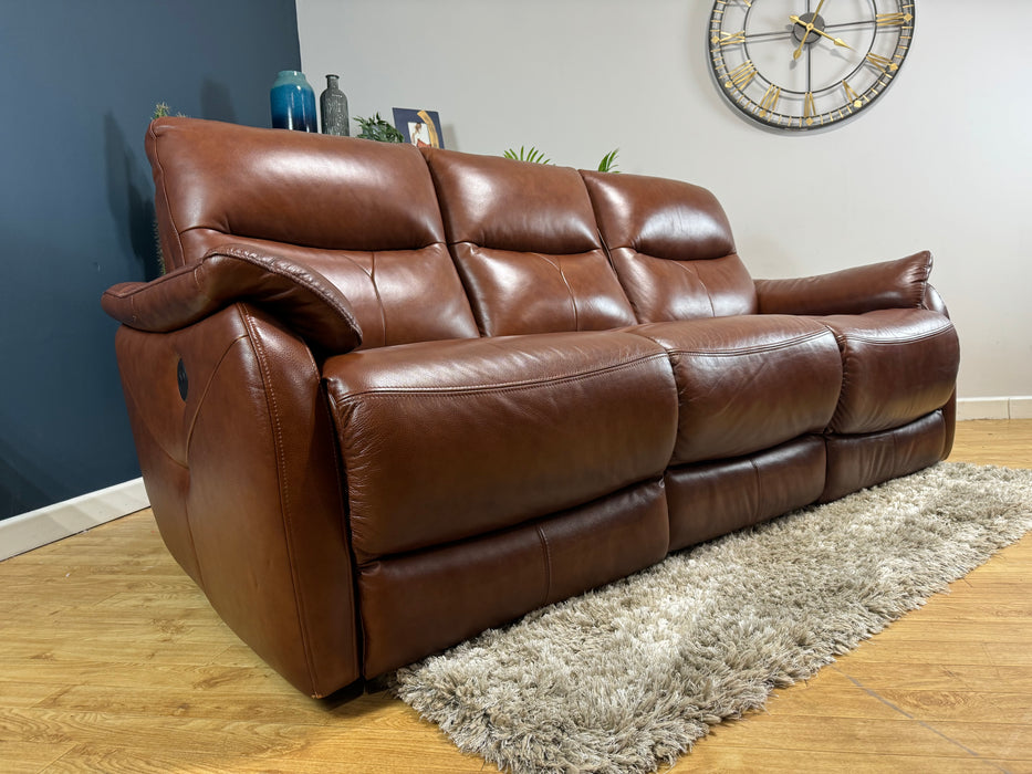 Albion Leather 3 Seater - Butterscotch - Power Recliner - WA2