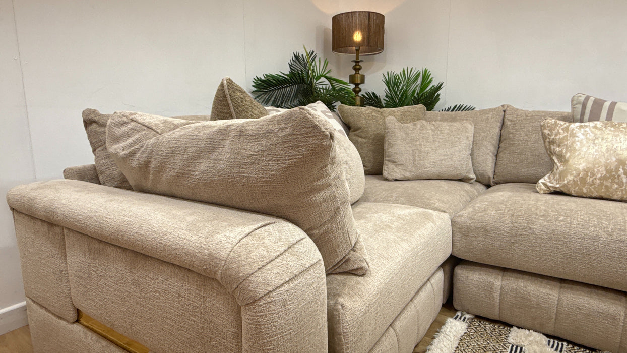 Sofology Westwood Fabric 1 Corner 3 Gold Trim in Teddy Chenille Natural Mix