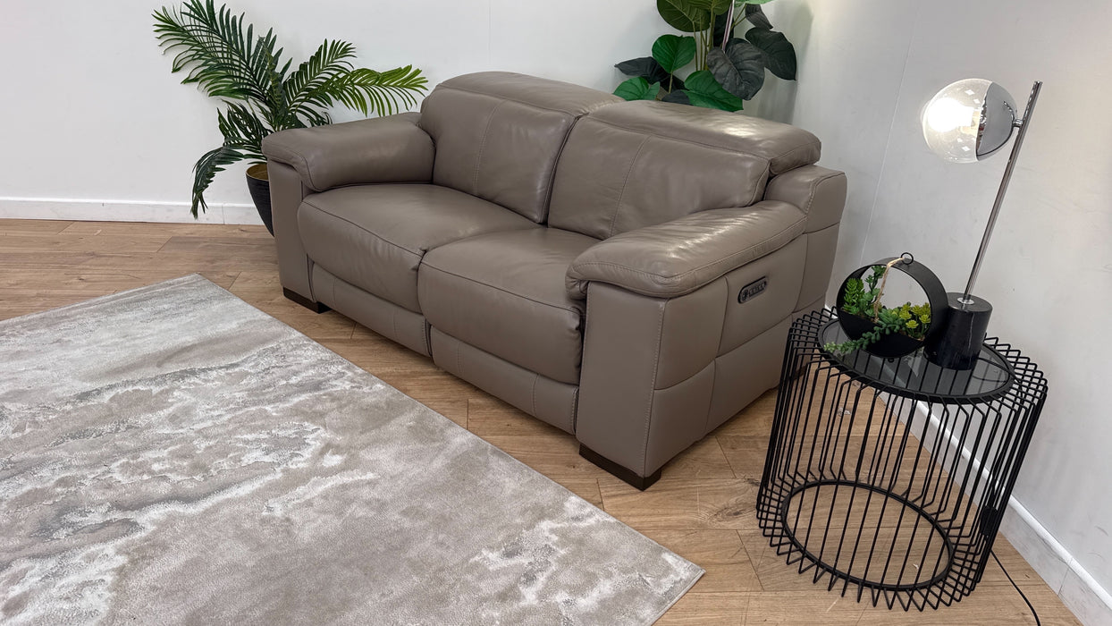Sofology Laurence Leather 2 Seater Power Recliner/Headrest in Le Mans Taupe