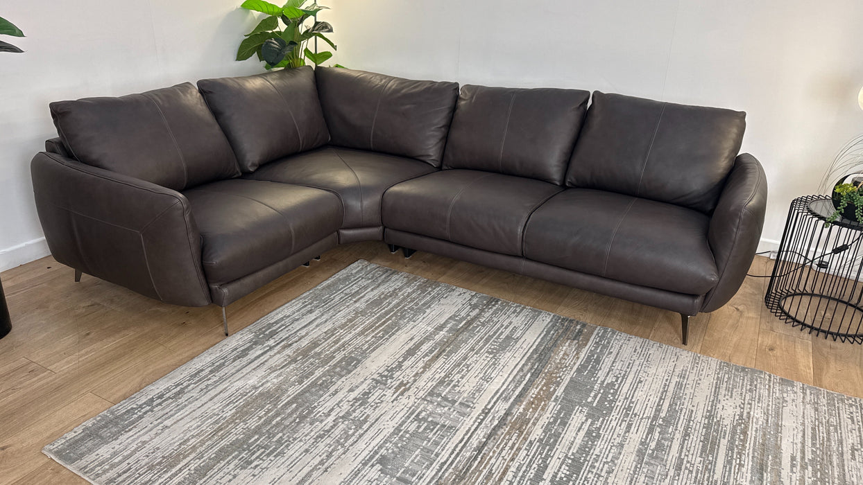 Sofology The Adler Leather 1 Corner 2 in Relaxed Soft Black Coffee