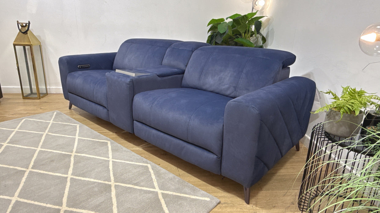 Sofology Allure Fabric 2.5 Seater Screen Console Power Recliner/Headrest Heated Seats Lumbar Support Speakers in Lifestyle Flecked Navy