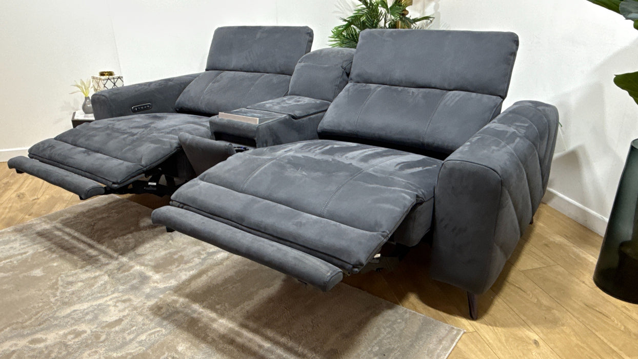 Sofology Allure Fabric 2.5 Seater Screen Console Power Recliner/Headrest Heated Seats Lumbar Speakers in Lifestyle Nubuck Feel Charcoal