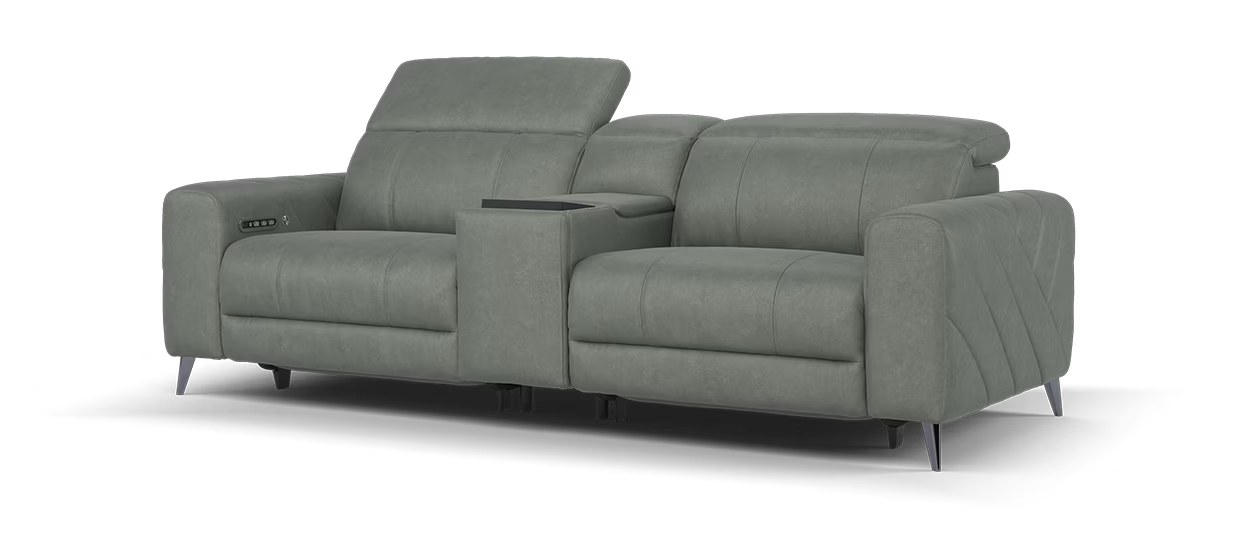 Sofology Allure Fabric 2.5 Seater Screen Console Power Recliner/Headrest Heated Seats Lumbar Speakers in Lifestyle Flecked Stone