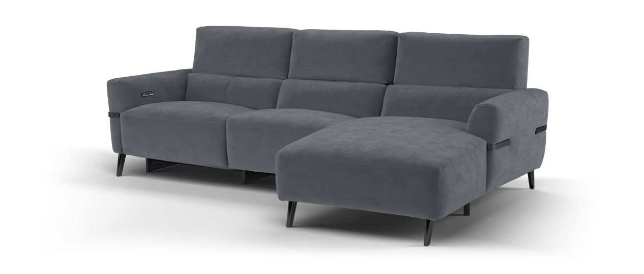 Sofology Arlington Fabric 3 Seater Chaise Power Recliner/Headrest in Lifestyle Nubuck Feel Steel Grey