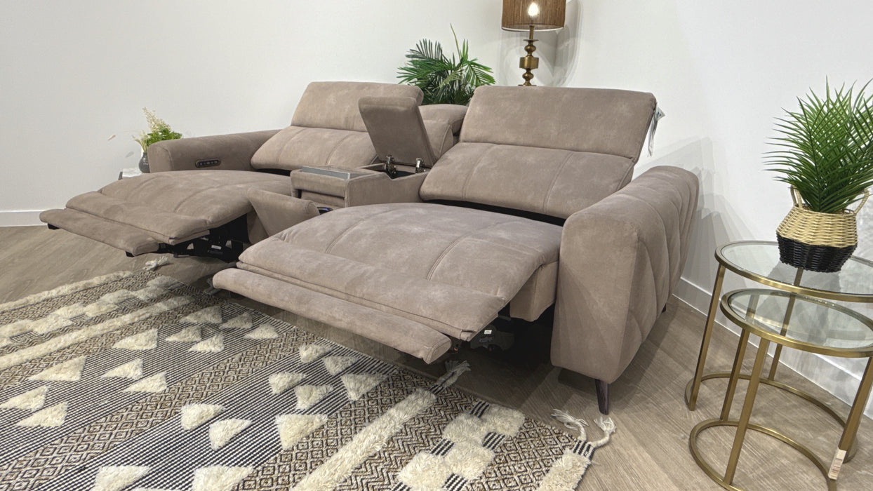 Sofology Allure Fabric 2.5 Seater Screen Console Power Recliner/Headrest Heated Seats Lumbar Support Speakers in Lifestyle Flecked Nutmeg