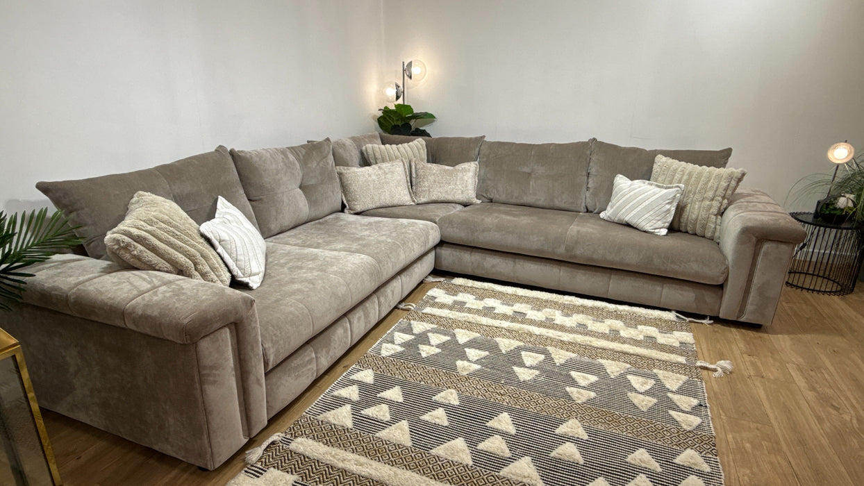 Sofology Oscar Fabric 3 Corner 3 in Fine Textured Chenille Stone Mix
