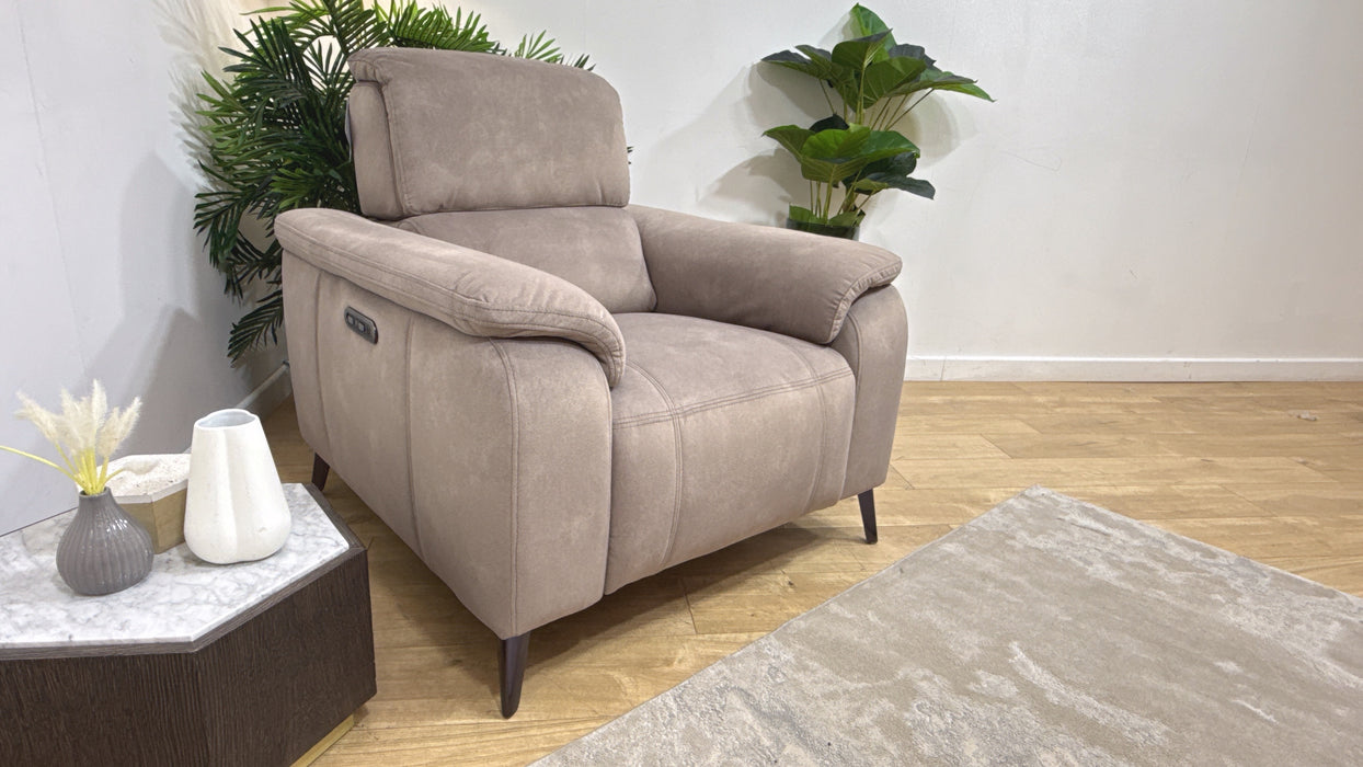 Sofology Bailey Fabric Chair Power Recliner/Headrest in Lifestyle Flecked Nutmeg