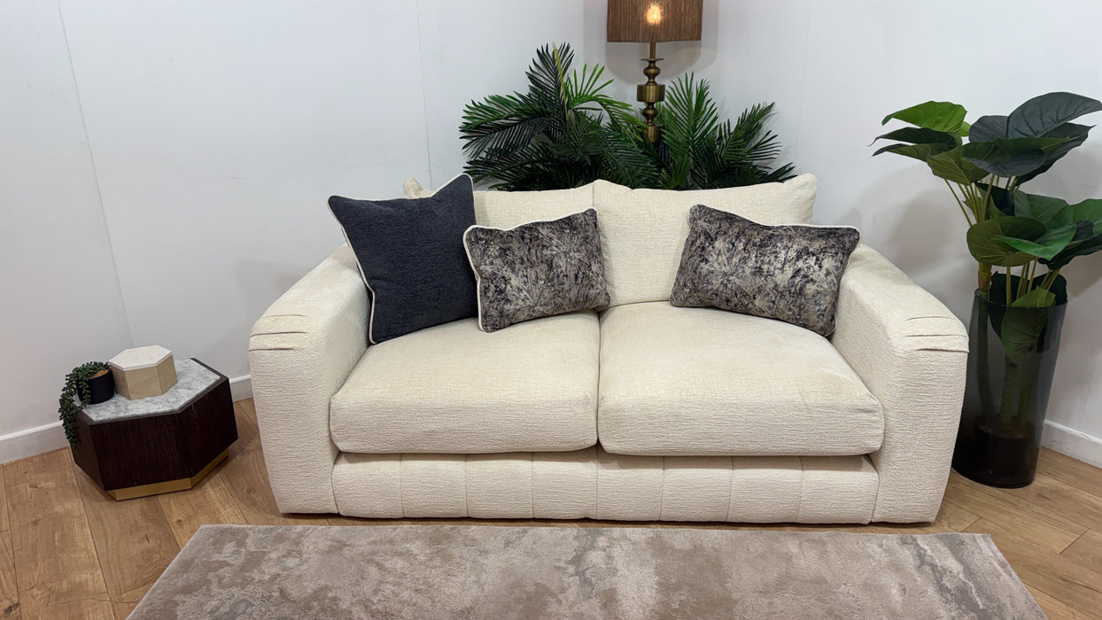 Sofology Westwood Fabric 2 Seater Gold Trim in Teddy Chenille Ivory Mix