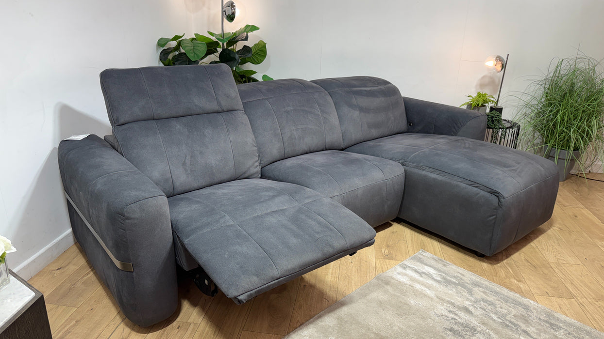 Sofology Lumiere Fabric 4 Seater Chaise Power Recliner/Headrest in Lifestyle Flecked Charcoal