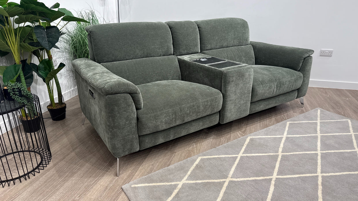 Sofology Illinois 2 Seater Fabric Power Recliner with Console in Forrist Green