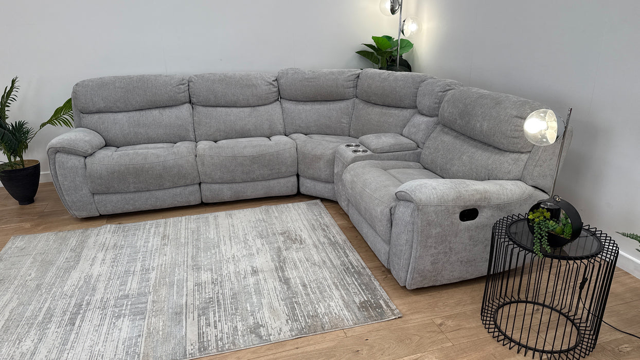 Sofology The Radley 1.5 Corner 2.5 Console Fabric Recliner Sofa in Meo Silver Grey