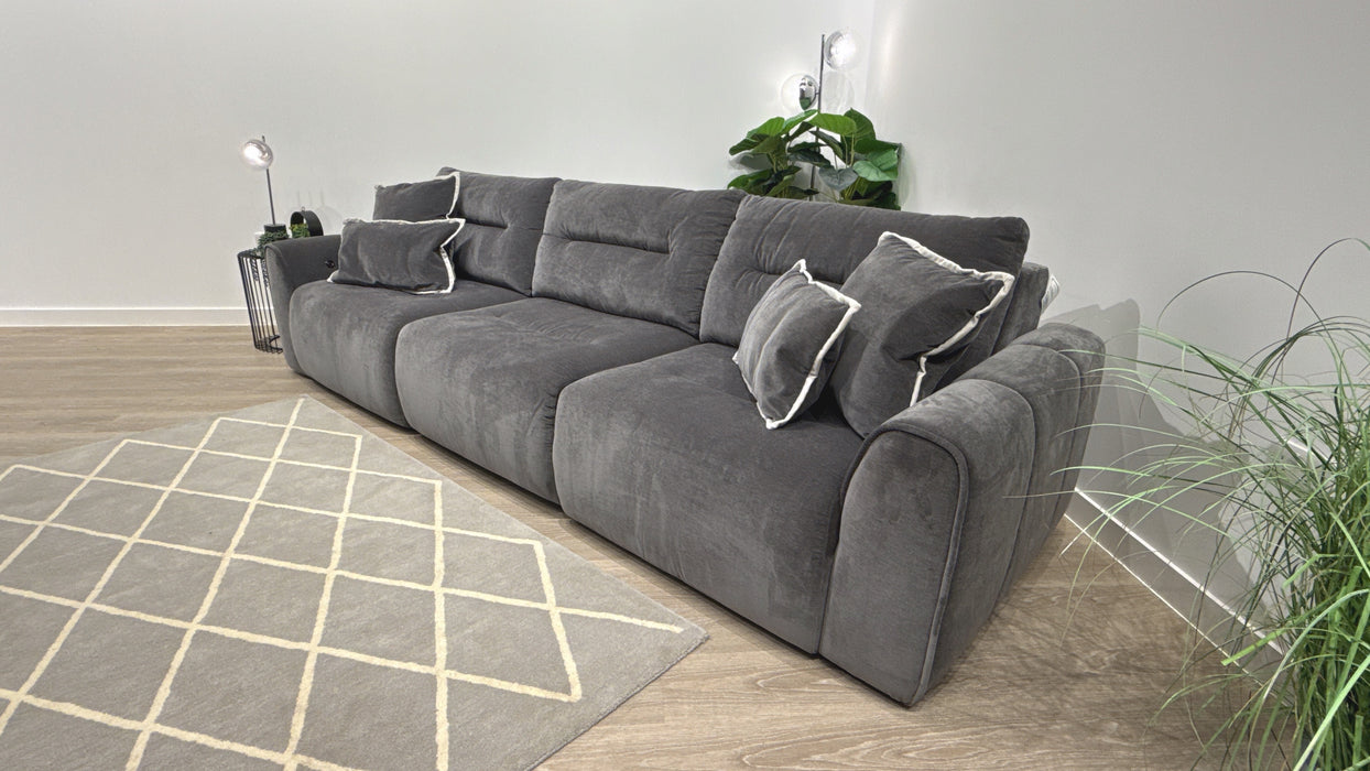 Sofology Daxton Fabric 3 Seater Double Motion Chaise + Speakers in Chenille Charcoal