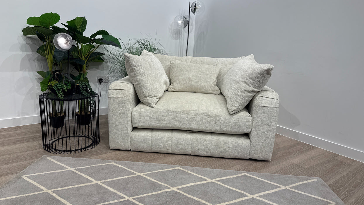 Sofology The Westwood Loveseat in Teddy Chenille Mist All Over with Gold Trim